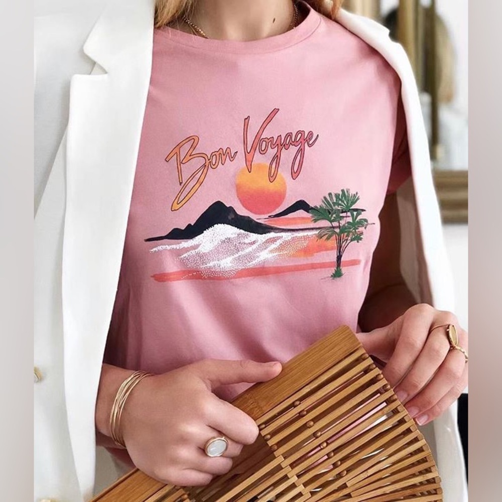 Sezane Pink Cotton Graphic T Shirt